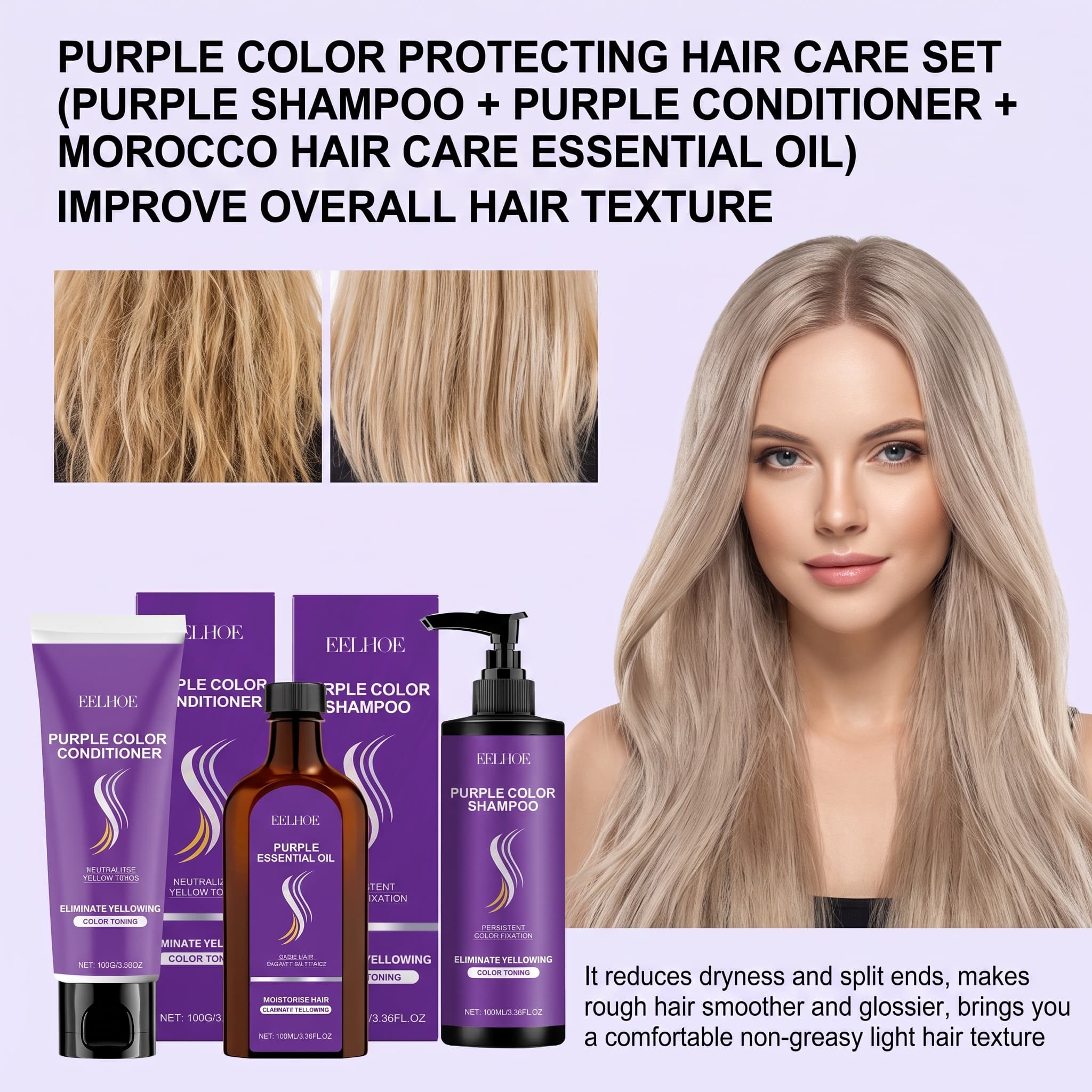 Purple Shampoo Set With Condit - Hair Care Oil Serum บทวิจารณ์และราคา