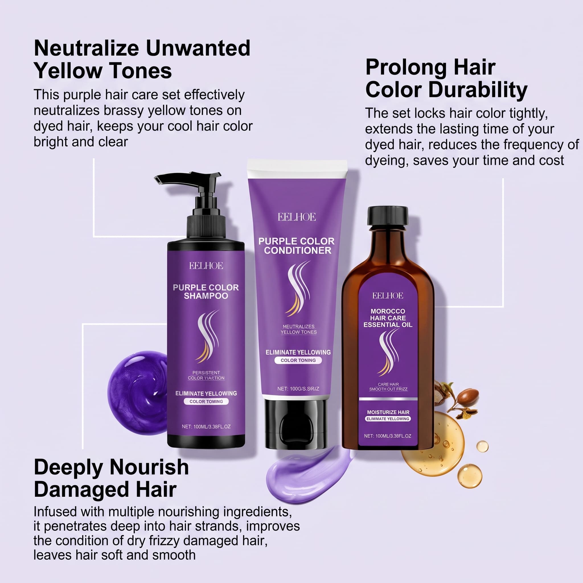 Purple Shampoo Set With Condit - Hair Care Oil Serum บทวิจารณ์และราคา