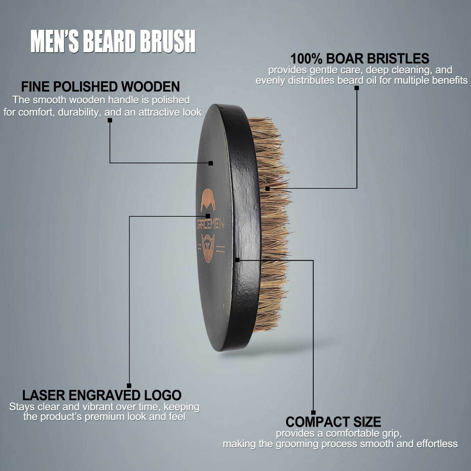 Gracemen Beard Brush - Natural - Hair Care For Men บทวิจารณ์และราคา