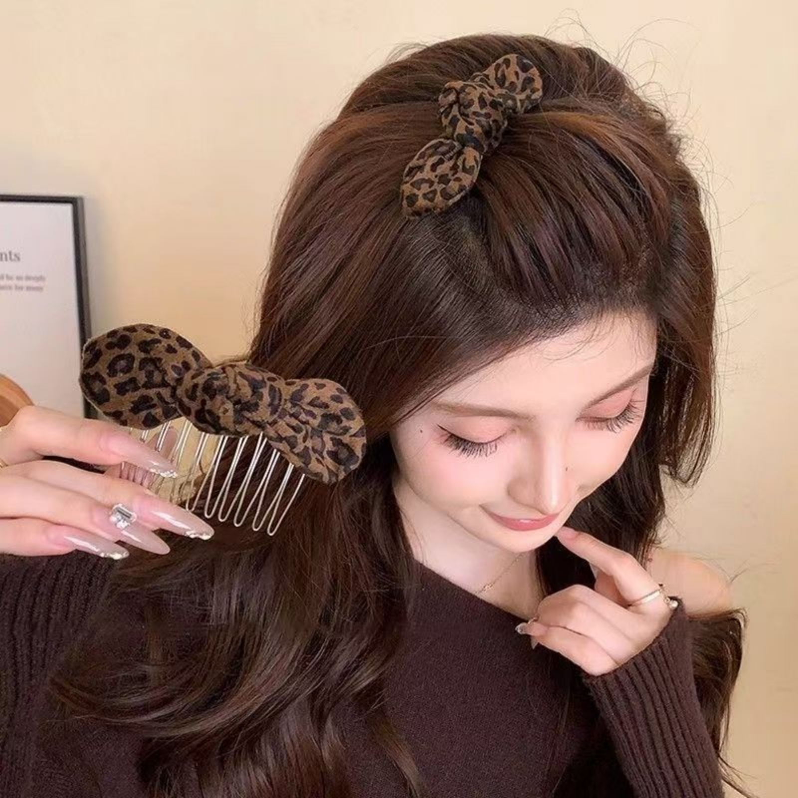 1PCLeopard Print Bow Hair Comb - Hair Care Ingredients บทวิจารณ์และราคา